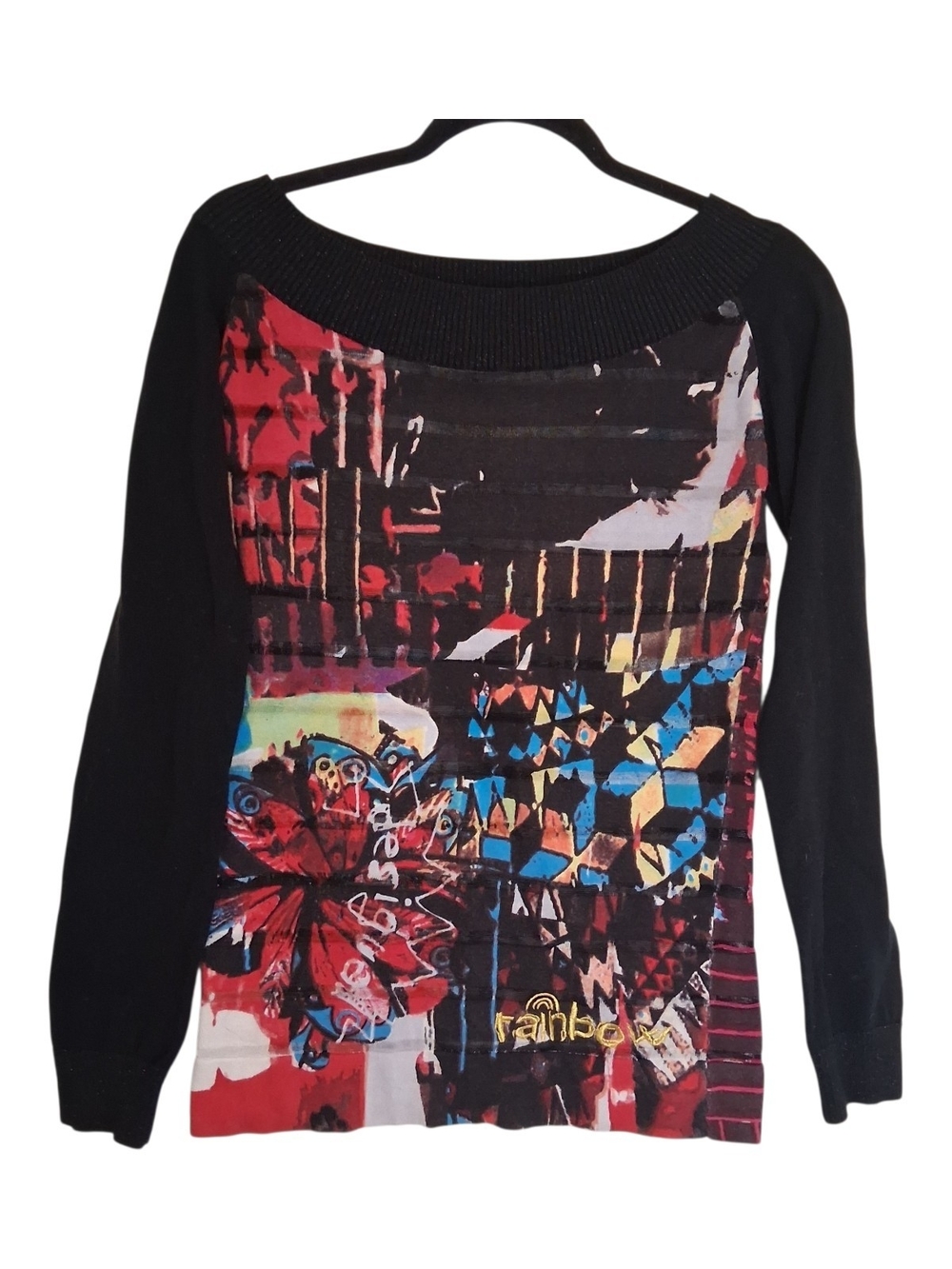 ​Desigual Graphic Mixed Knit Long Sleeve Top Size XL